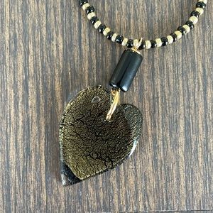 HAND CRAFTED HEART PENDANT BOHO GOLD CHOKER NECKLACE Black Gold Seed Beads